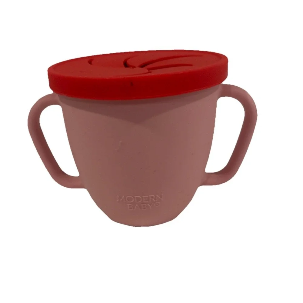 Modern Baby Toddler Silicone Snack Cup & Lid Pink Red‎ Gingerbread 
